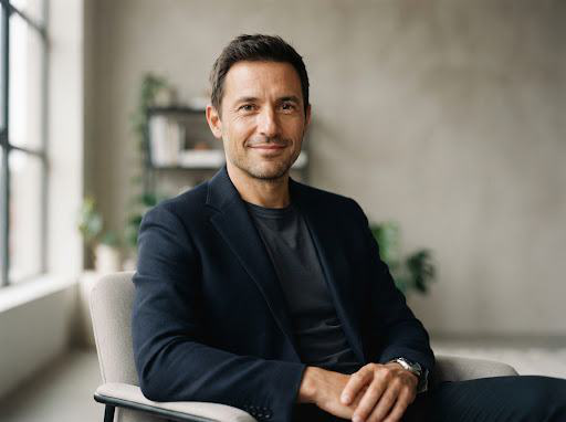 PDF example portrait of a seated man in a navy jacket looking toward the camera