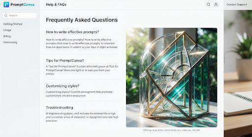 Example Help and FAQs interface with an architectural glass render