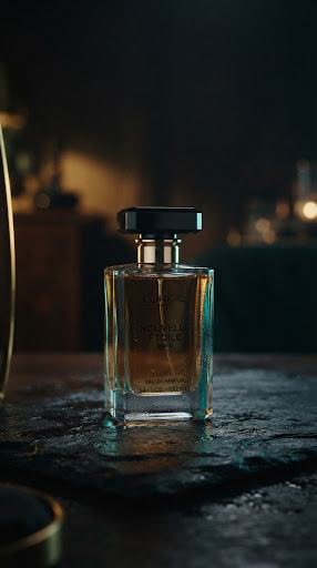 PDF reference frame showing a fragrance bottle on dark stone