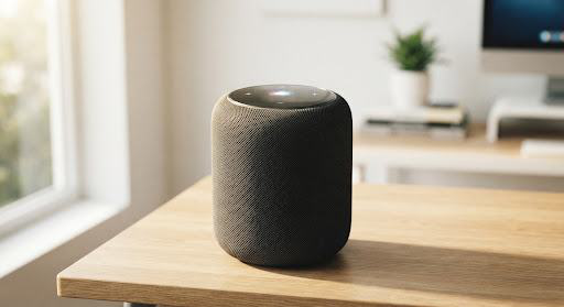 Reference published preview: rounded speaker on a wooden surface